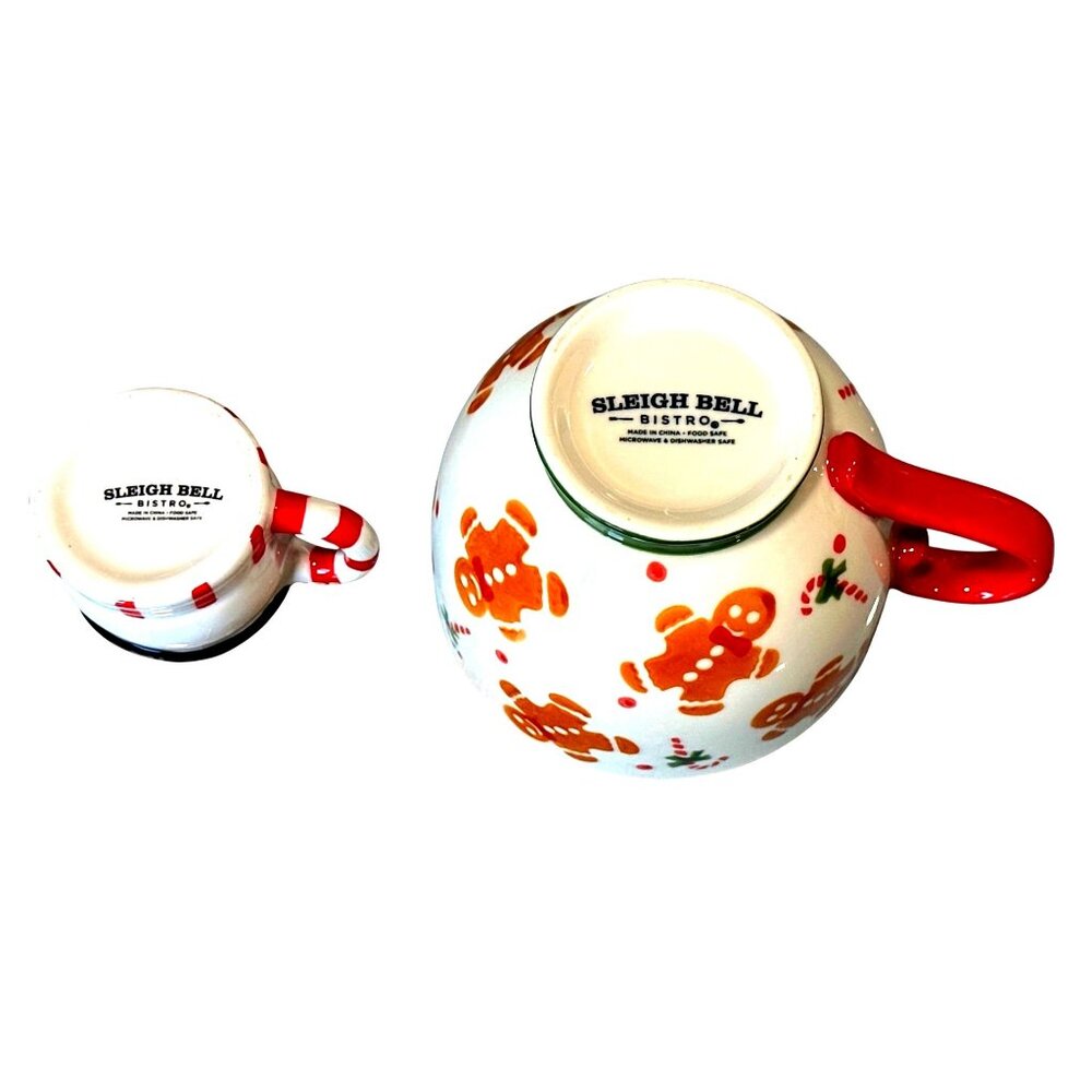 Sleigh Bell Bistro Gingerbread Cocoa Cup Snowman Mini Mug Holiday Set Two Pieces - Picture 6 of 7